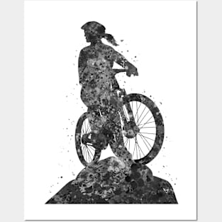 Mountain biker girl black and white Posters and Art